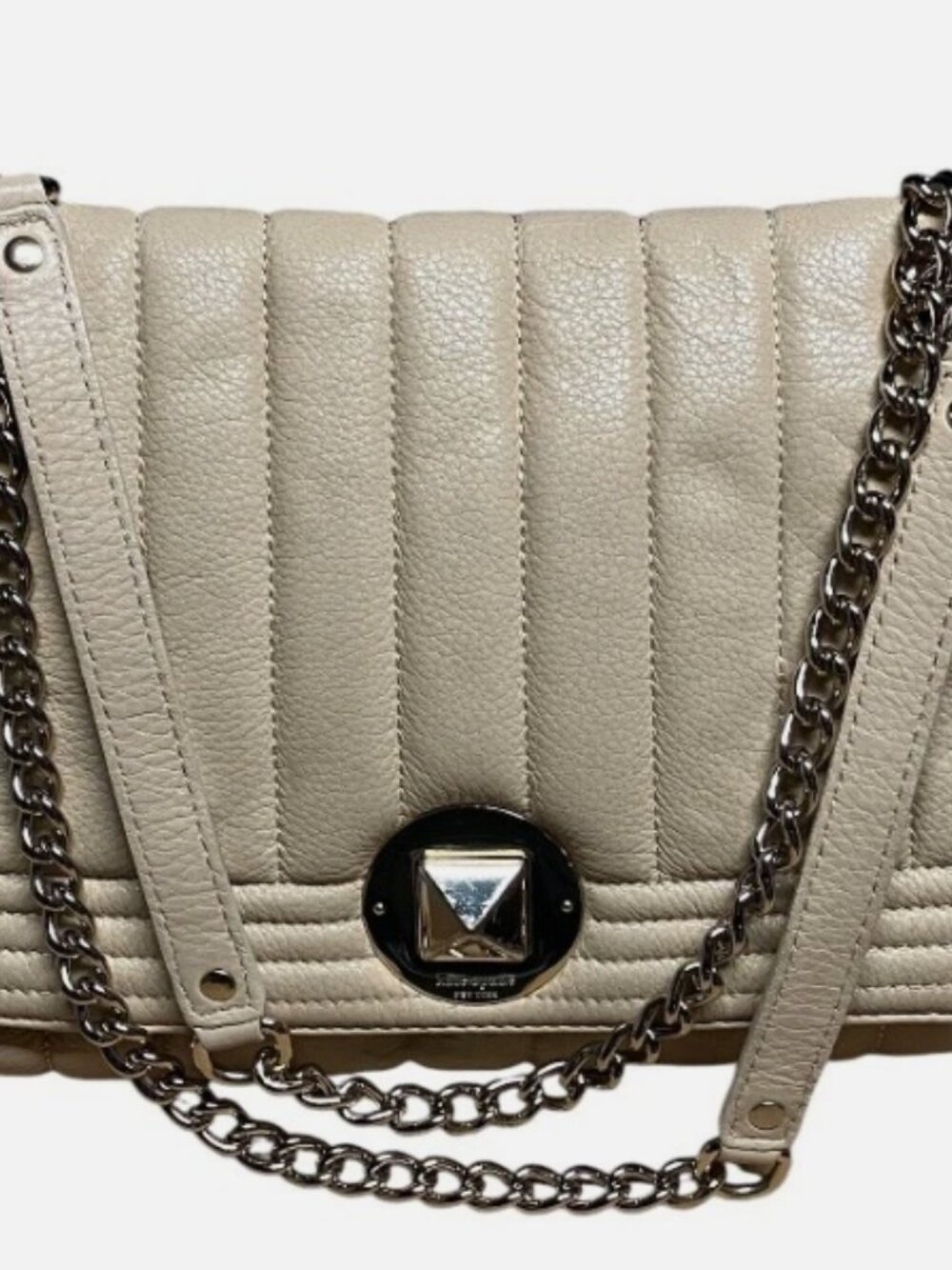 KATE SPADE NEW YORK CLASSIC GOLD COAST BEIGE QUILTED LEATHER PURSE ADJ STRAP - Picture 9 of 13